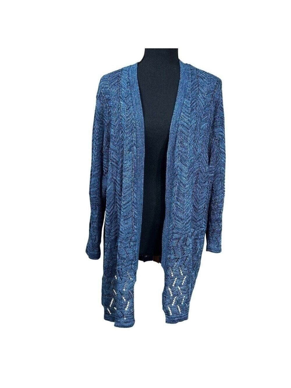 Basic Editions Woman NWT Blue Open-Knit Cardigan Sweater Plus Size 2X